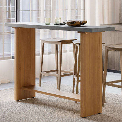 HMR - 55" Concrete Gray Bar Height Pub Table Kitchen Bar Table Solid Wood Natural Pedestal