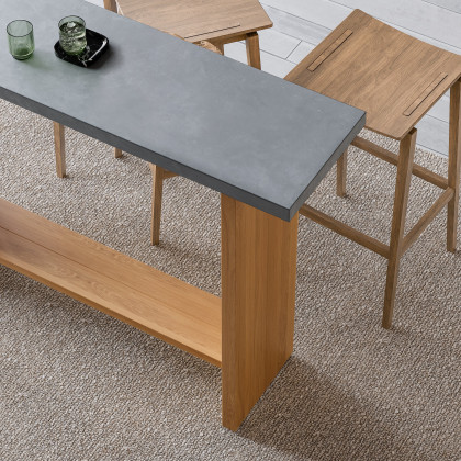 HMR - 55" Concrete Gray Bar Height Pub Table Kitchen Bar Table Solid Wood Natural Pedestal