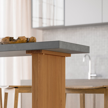 HMR - 55" Concrete Gray Bar Height Pub Table Kitchen Bar Table Solid Wood Natural Pedestal