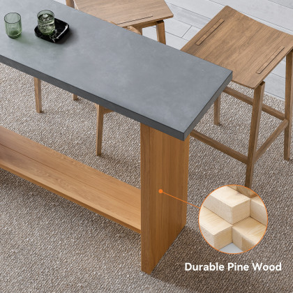 HMR - 55" Concrete Gray Bar Height Pub Table Kitchen Bar Table Solid Wood Natural Pedestal