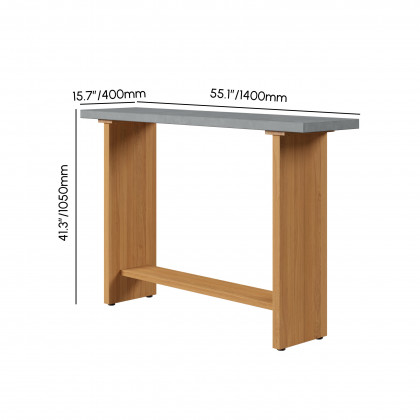 HMR - 55" Concrete Gray Bar Height Pub Table Kitchen Bar Table Solid Wood Natural Pedestal