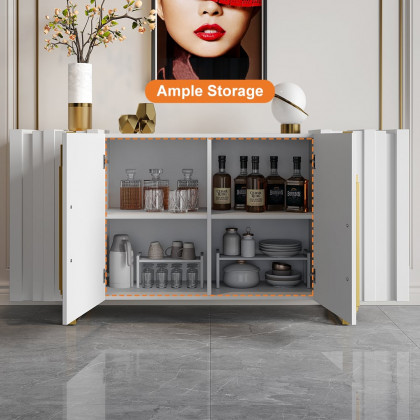 HMR Aurea Series 63" Rectangular Sideboard Buffet with 2 Doors & 2 Shelves - White/Gold