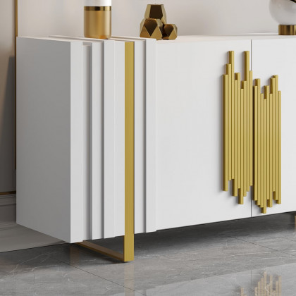 HMR Aurea Series 63" Rectangular Sideboard Buffet with 2 Doors & 2 Shelves - White/Gold