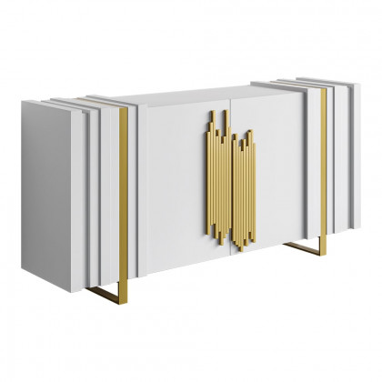 HMR Aurea Series 63" Rectangular Sideboard Buffet with 2 Doors & 2 Shelves - White/Gold