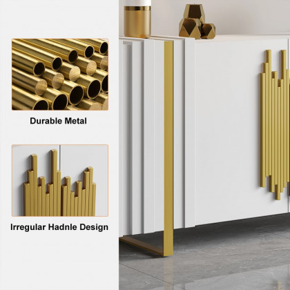 HMR Aurea Series 63" Rectangular Sideboard Buffet with 2 Doors & 2 Shelves - White/Gold