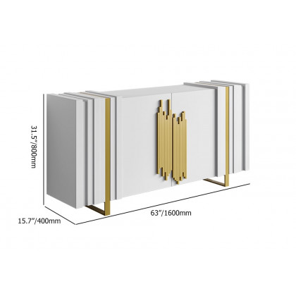 HMR Aurea Series 63" Rectangular Sideboard Buffet with 2 Doors & 2 Shelves - White/Gold