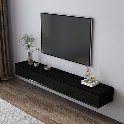 HMR Mid Century Floating Wood TV Stand with 3 Drawers for TVs Up to 85" - Black
