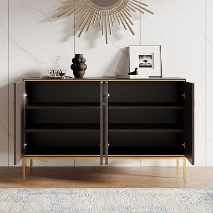 HMR - 59" Modern Lake Blue Sideboard Buffet with Doors Carved Credenza Adjustable Shelves