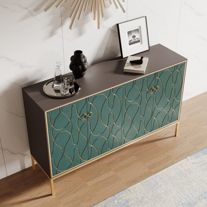 HMR - 59" Modern Lake Blue Sideboard Buffet with Doors Carved Credenza Adjustable Shelves