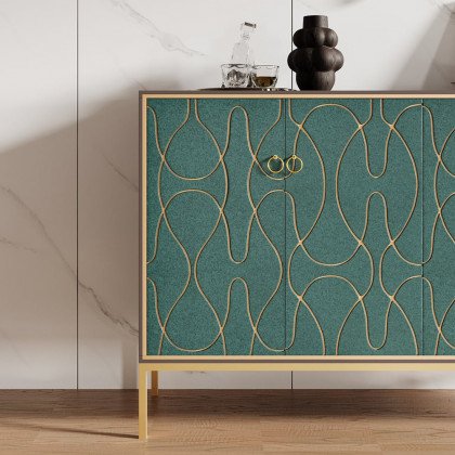HMR - 59" Modern Lake Blue Sideboard Buffet with Doors Carved Credenza Adjustable Shelves