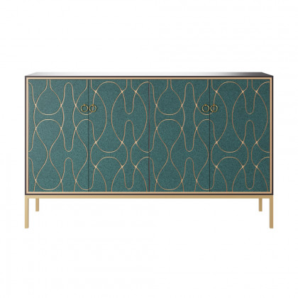 HMR - 59" Modern Lake Blue Sideboard Buffet with Doors Carved Credenza Adjustable Shelves