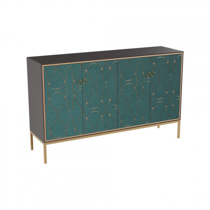 HMR - 59" Modern Lake Blue Sideboard Buffet with Doors Carved Credenza Adjustable Shelves