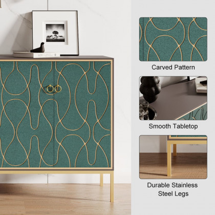 HMR - 59" Modern Lake Blue Sideboard Buffet with Doors Carved Credenza Adjustable Shelves