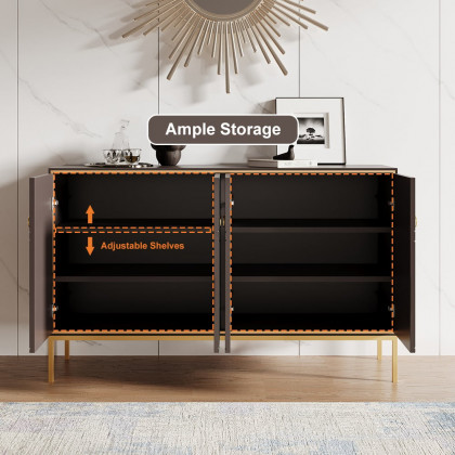HMR - 59" Modern Lake Blue Sideboard Buffet with Doors Carved Credenza Adjustable Shelves