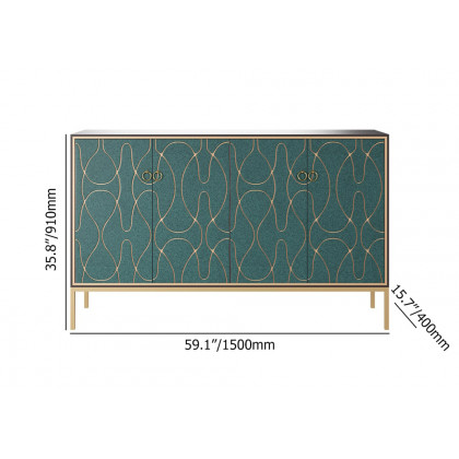 HMR - 59" Modern Lake Blue Sideboard Buffet with Doors Carved Credenza Adjustable Shelves