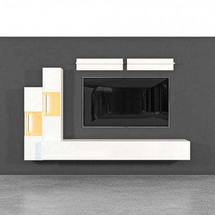 HMR - LED Floating Entertainment Center Wood TV Stand Wall Mount Unit Set in White