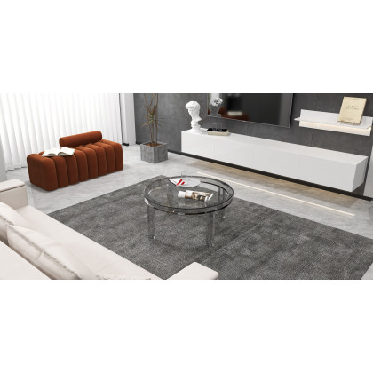 HMR - LED Floating Entertainment Center Wood TV Stand Wall Mount Unit Set in White