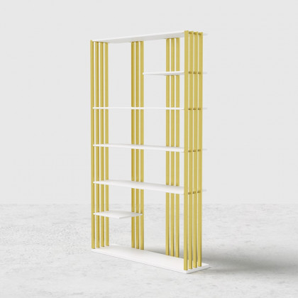 HMR Modern Etagere Bookshelf with 6-Shelf - White/Gold