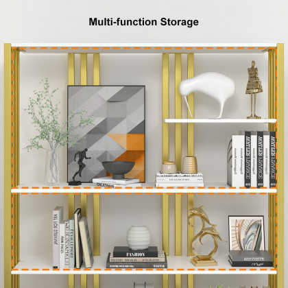 HMR Modern Etagere Bookshelf with 6-Shelf - White/Gold