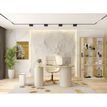 HMR Modern Etagere Bookshelf with 6-Shelf - White/Gold