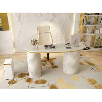 HMR Modern Etagere Bookshelf with 6-Shelf - White/Gold