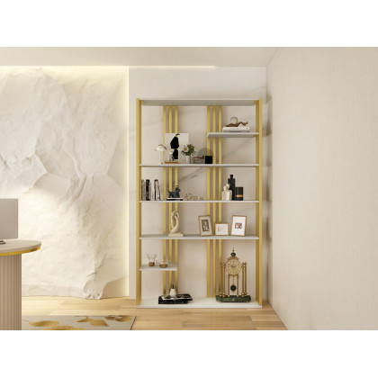 HMR Modern Etagere Bookshelf with 6-Shelf - White/Gold