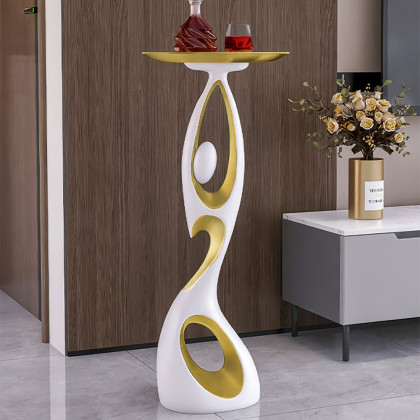 HMR - Art Figurine Resin Gold Side Table with Tray Top