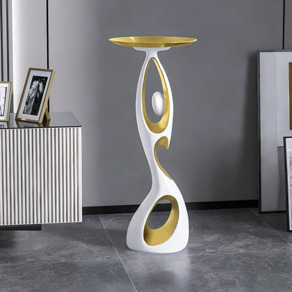 HMR - Art Figurine Resin Gold Side Table with Tray Top