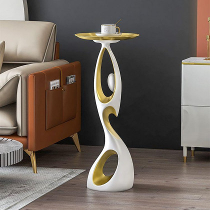 HMR - Art Figurine Resin Gold Side Table with Tray Top