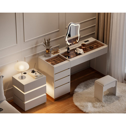 HMR - LED Mirror Makeup Vanity Set with 2 Smart Nightstands