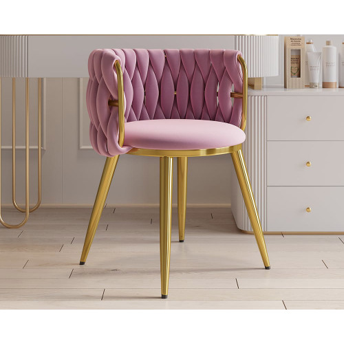 HMR Sweave Nordic Barrel Dining Chair with Velvet Upholstery (Set of 2) - Pink