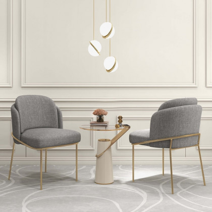 HMR Linenic Series Modern Dining Chairs with Linen Upholstery - Gray/Gold, Single