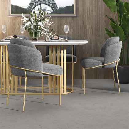 HMR Linenic Series Modern Dining Chairs with Linen Upholstery - Gray/Gold, Single