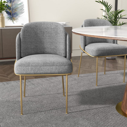 HMR Linenic Series Modern Dining Chairs with Linen Upholstery - Gray/Gold, Single