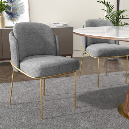HMR Linenic Series Modern Dining Chairs with Linen Upholstery - Gray/Gold, Single