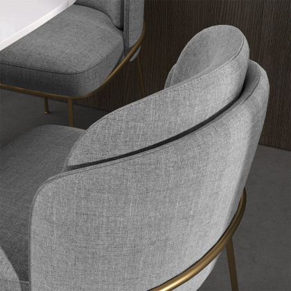HMR Linenic Series Modern Dining Chairs with Linen Upholstery - Gray/Gold, Single