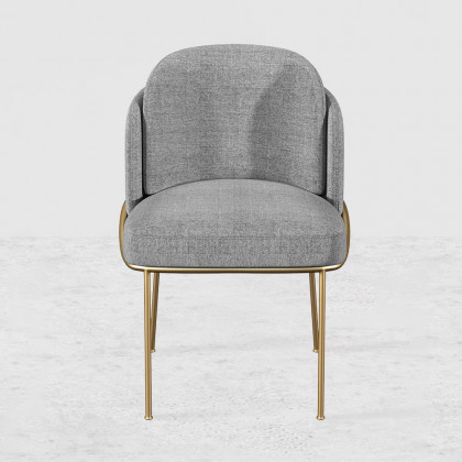 HMR Linenic Series Modern Dining Chairs with Linen Upholstery - Gray/Gold, Single