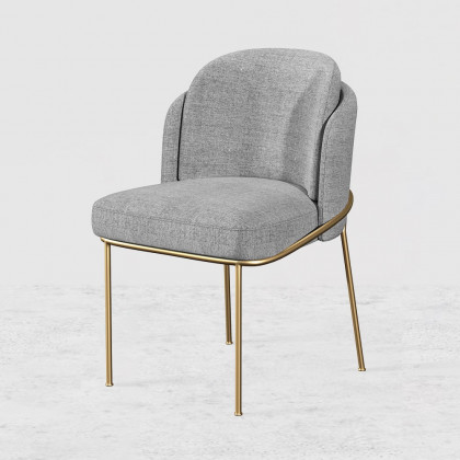 HMR Linenic Series Modern Dining Chairs with Linen Upholstery - Gray/Gold, Single