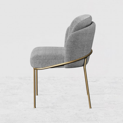 HMR Linenic Series Modern Dining Chairs with Linen Upholstery - Gray/Gold, Single