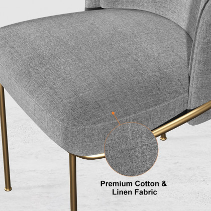 HMR Linenic Series Modern Dining Chairs with Linen Upholstery - Gray/Gold, Single