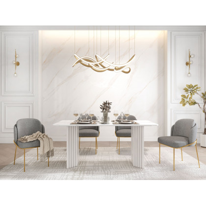HMR Linenic Series Modern Dining Chairs with Linen Upholstery - Gray/Gold, Single