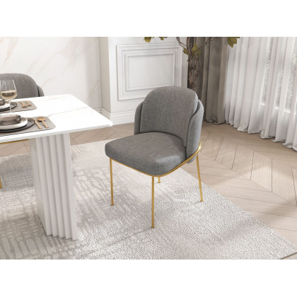 HMR Linenic Series Modern Dining Chairs with Linen Upholstery - Gray/Gold, Single