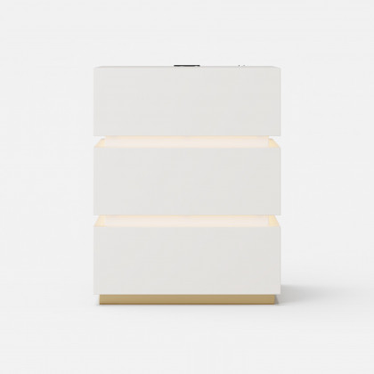 HMR Nightstand with Light & Charging Station - White, 3 Drawers, Set Of 2