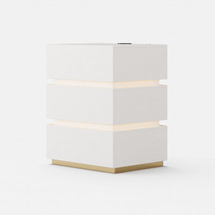 HMR Nightstand with Light & Charging Station - White, 3 Drawers, Set Of 2