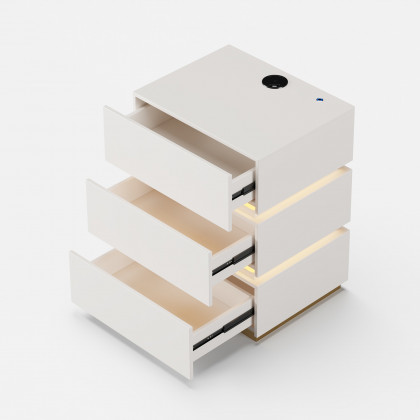 HMR Nightstand with Light & Charging Station - White, 3 Drawers, Set Of 2