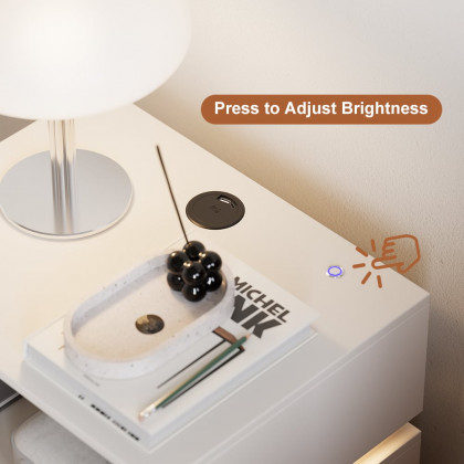 HMR Nightstand with Light & Charging Station - White, 3 Drawers, Set Of 2