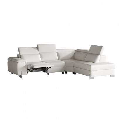 HMR - 122.4" White Faux Leather Power Reclining Sectional Sofa Adjustable Headrest L-Shaped