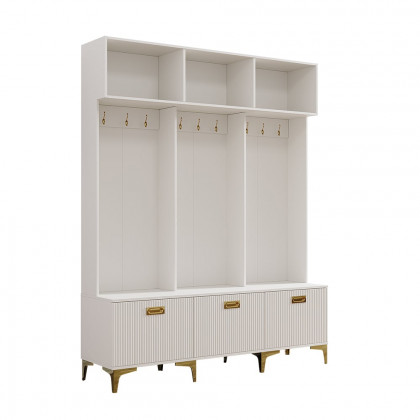 HMR - 59.1" Hall Tree with Bench White Shoe Storage with 9 Hooks & 3 Doors & Open Storage