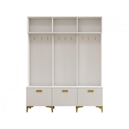 HMR - 59.1" Hall Tree with Bench White Shoe Storage with 9 Hooks & 3 Doors & Open Storage