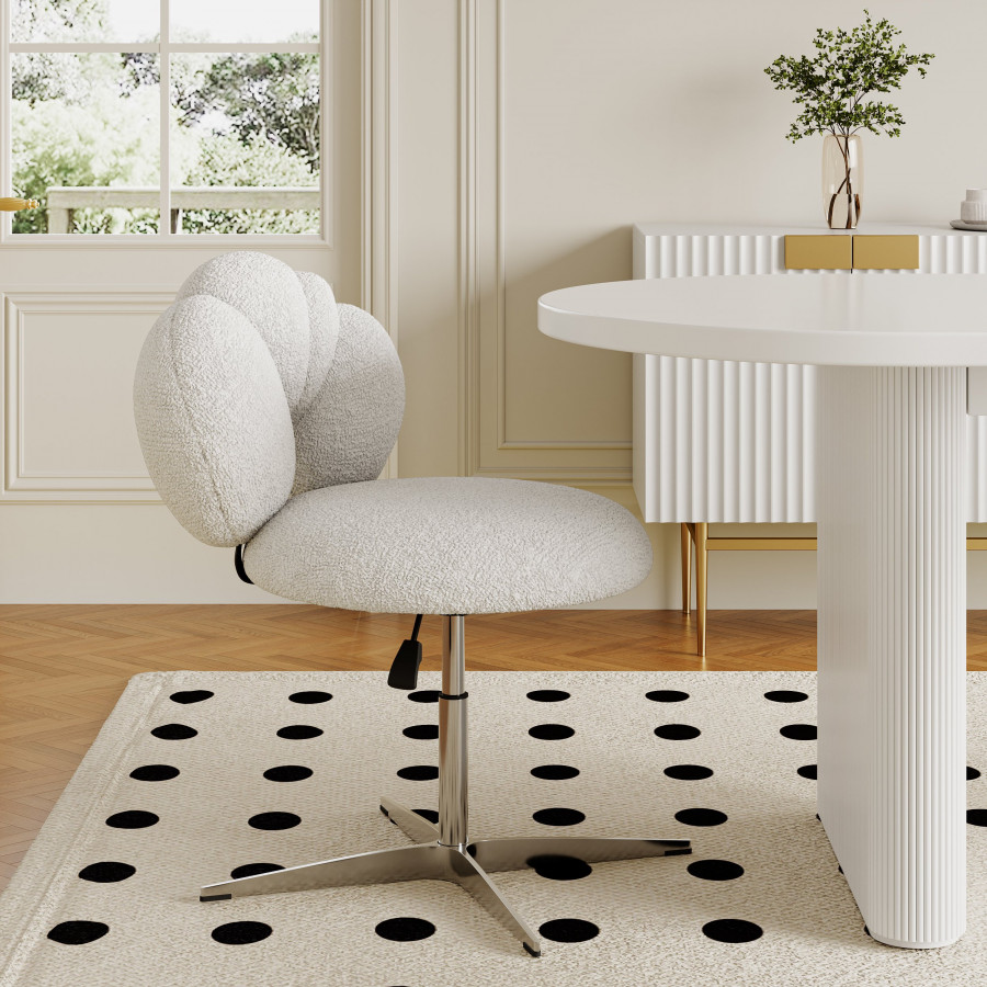 HMR - Modern Adjustable Swivel Lamb Wool Dining Room Chairs with Upholstery White